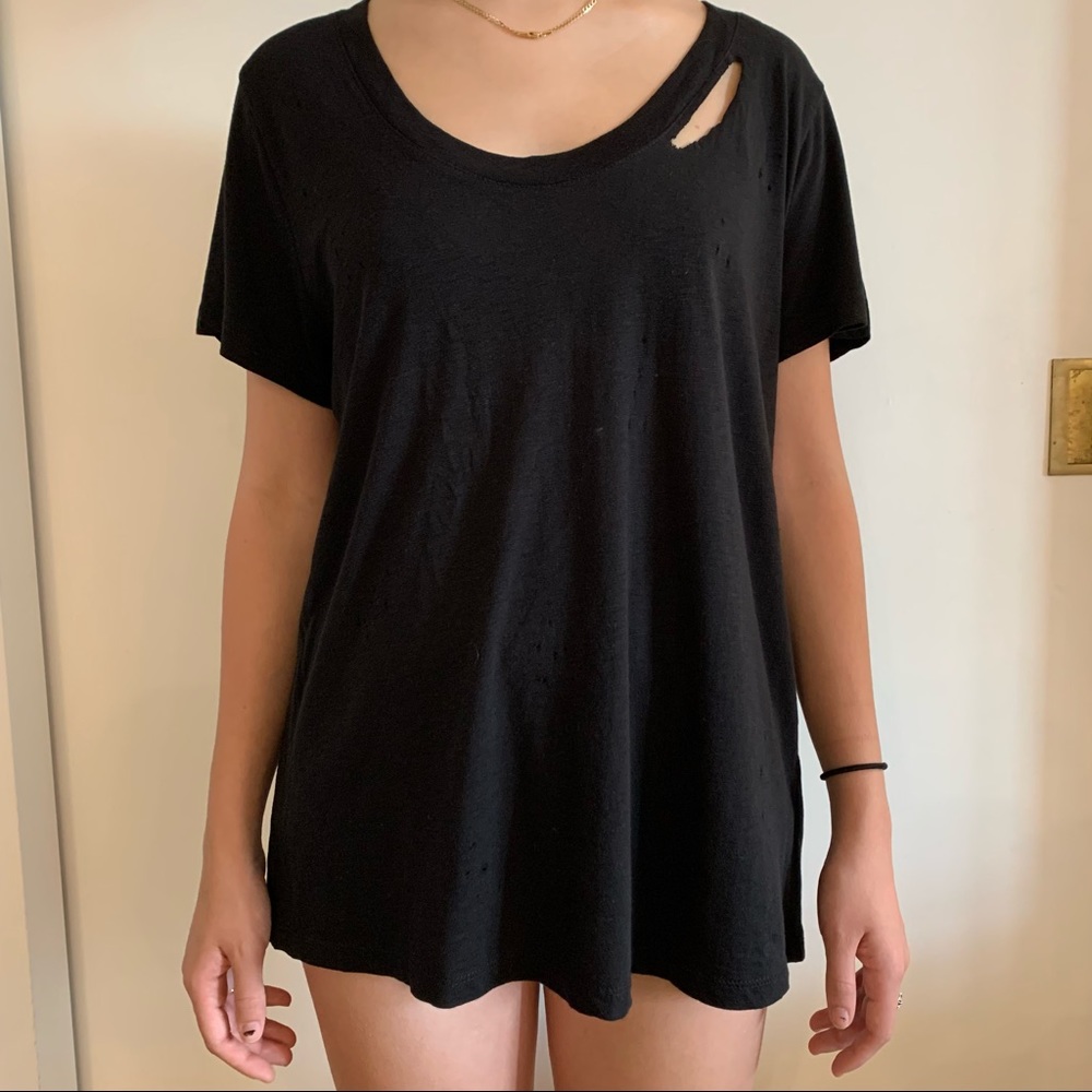 Zadig & Voltaire Distressed Black T Shirt Size L